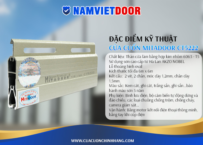 &Dstrok;ặc &dstrok;iểm kỹ thuật cửa cuốn Mitadoor CT5222