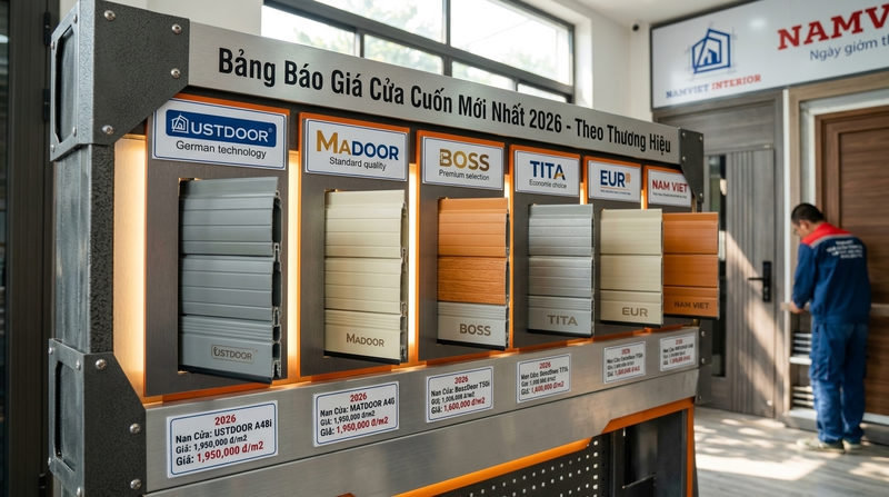 Bảng b&aacute;o gi&aacute; cửa cuốn mới nhất 2026 theo thương hiệu