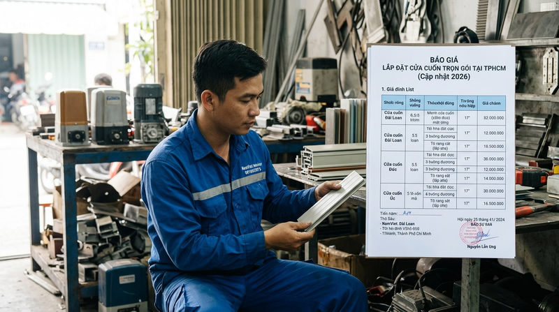 Bảng b&aacute;o gi&aacute; lắp &dstrok;ặt cửa cuốn trọn g&oacute;i tại TPHCM (Cập nhật 2026)