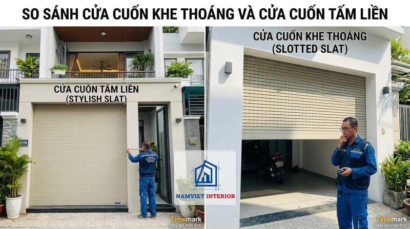N&ecirc;n chọn cửa cuốn khe tho&aacute;ng hay cửa cuốn tấm liền?