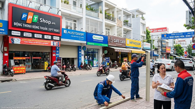 Nhu cầu thi c&ocirc;ng v&agrave; sửa cửa cuốn phường B&igrave;nh Hưng H&ograve;a