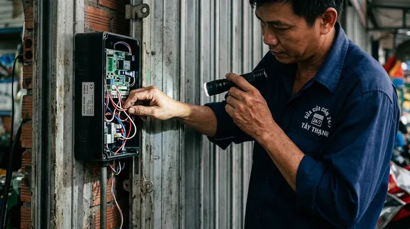 C&aacute;c lỗi thường gặp v&agrave; c&aacute;ch tự khắc phục cửa cuốn bị kẹt tạm thời