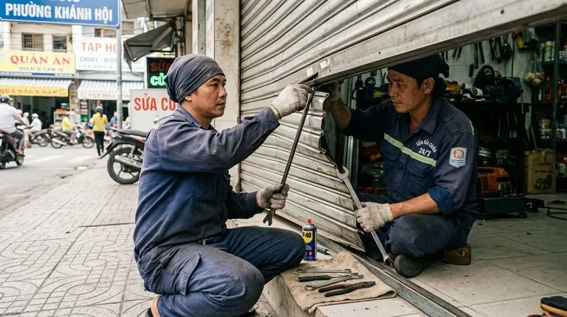C&aacute;c lỗi thường gặp v&agrave; c&aacute;ch xử l&yacute; khi cửa cuốn kẹt nan