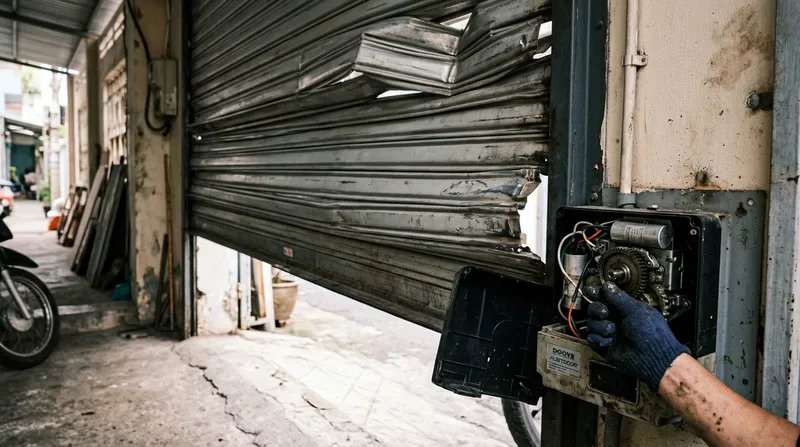 C&aacute;c lỗi thường gặp v&agrave; c&aacute;ch xử l&yacute; tạm thời khi cửa cuốn bị kẹt