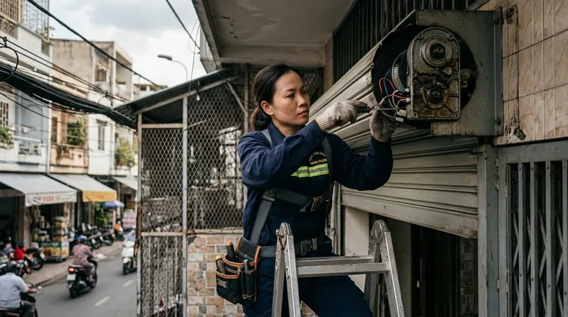 Chi tiết dịch vụ thi c&ocirc;ng v&agrave; sửa cửa cuốn phường Minh Phụng