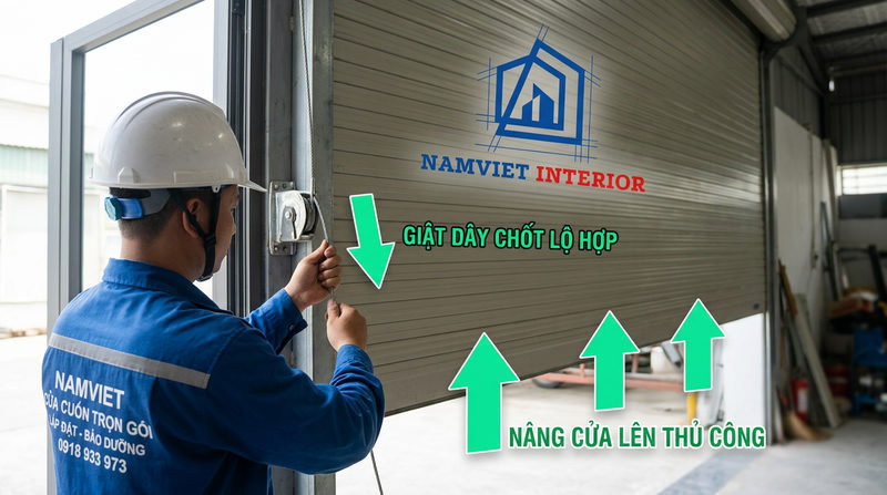 Hướng dẫn c&aacute;ch mở cửa cuốn tấm liền bằng chốt li hợp
