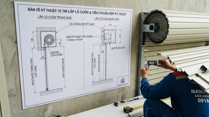 Lắp l&ocirc; cửa cuốn b&ecirc;n trong hay b&ecirc;n ngo&agrave;i & Ti&ecirc;u chuẩn hộp kỹ thuật
