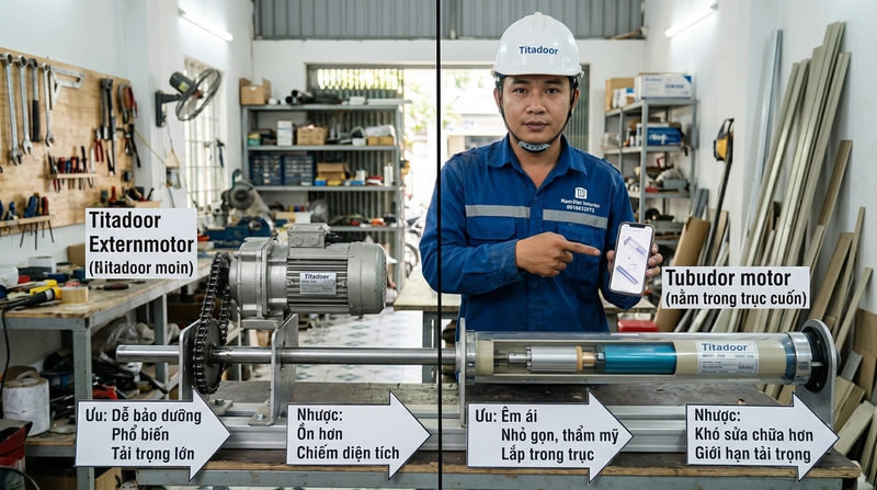 Ph&acirc;n loại: Cửa cuốn Titadoor c&oacute; mấy loại m&ocirc; tơ?