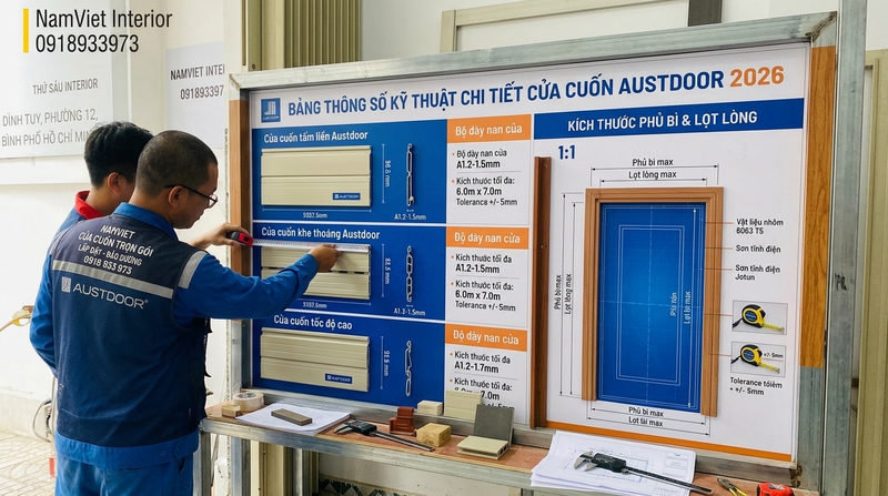Th&ocirc;ng số kỹ thuật cửa cuốn Austdoor chi tiết theo từng d&ograve;ng