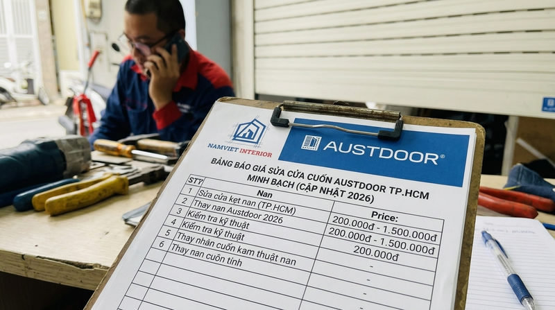 Bảng B&aacute;o Gi&aacute; Sửa Cửa Cuốn Austdoor TP.HCM Minh Bạch (Cập Nhật 2026)