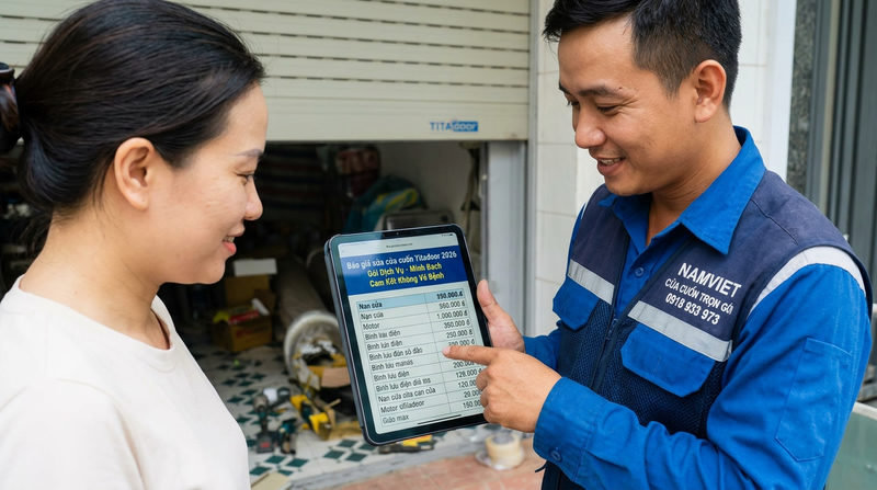 B&aacute;o gi&aacute; sửa cửa cuốn Titadoor 2026 (Minh bạch, cam kết kh&ocirc;ng vẽ bệnh)