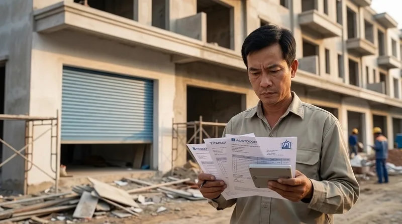 So s&aacute;nh gi&aacute; cửa cuốn: Austdoor v&agrave; Titadoor ch&ecirc;nh lệch ra sao?