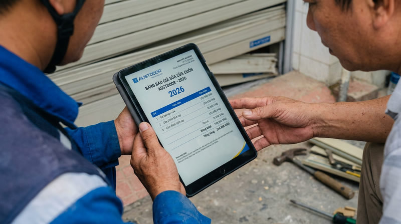 Bảng B&aacute;o Gi&aacute; Sửa Cửa Cuốn Austdoor Bị Kẹt Mới Nhất 2026