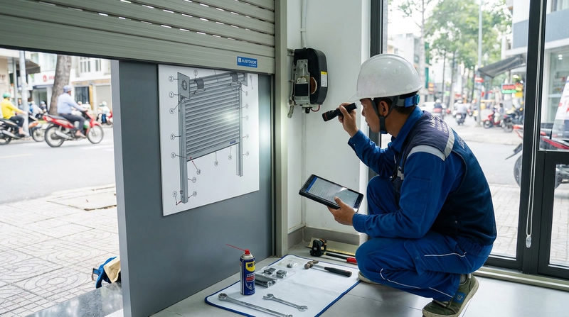 Chi ph&iacute; sửa lỗi cửa cuốn k&ecirc;u to tại TP.HCM (Bảng gi&aacute; 2026)