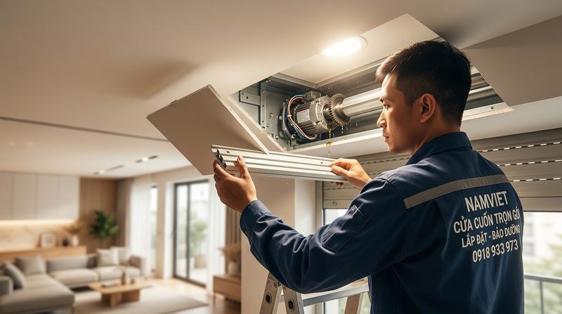 Giải ph&aacute;p bảo dưỡng: Thiết kế lỗ th&abreve;m trần cho hộp che cửa cuốn