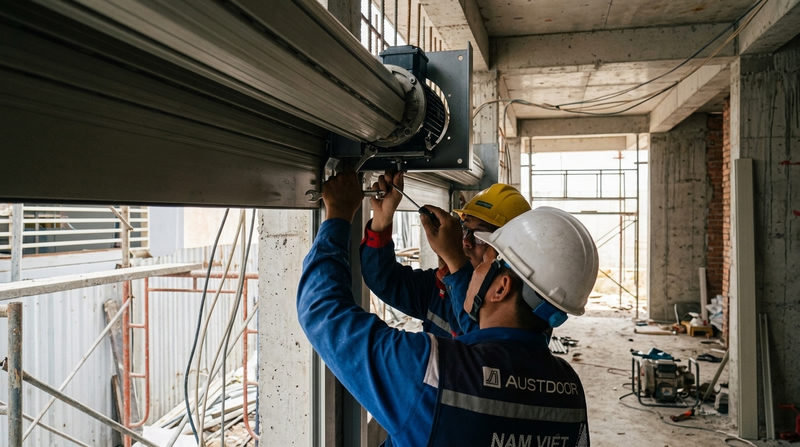 Quy tr&igrave;nh thi c&ocirc;ng v&agrave; sửa cửa cuốn Austdoor 24/7 TPHCM chuy&ecirc;n nghiệp
