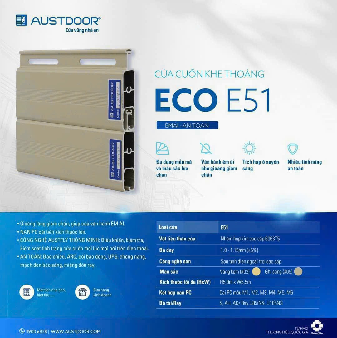 Cửa cuốn khe thoáng Austdoor ECO E51 |Độ dày 1-1.15mm|