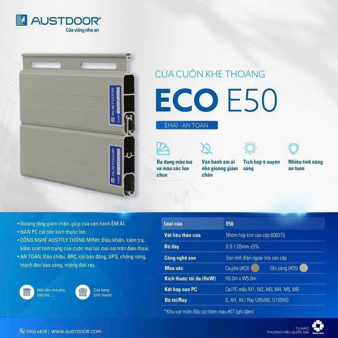 Cửa cuốn khe thoáng Austdoor ECO E50 |Độ dày 0.9-1.05mm|