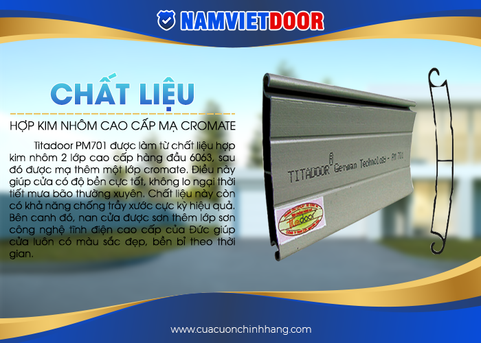 Titadoor PM701 &dstrok;ược l&agrave;m từ chất liệu hợp kim nh&ocirc;m 2 lớp cao cấp
