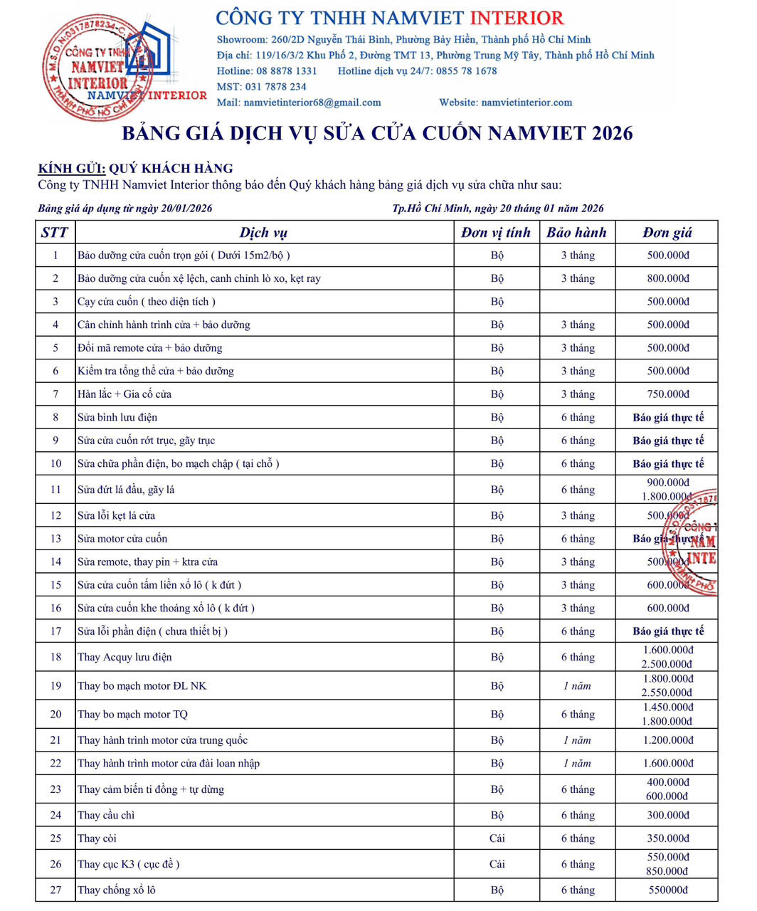 giá phụ kiện cửa cuốn