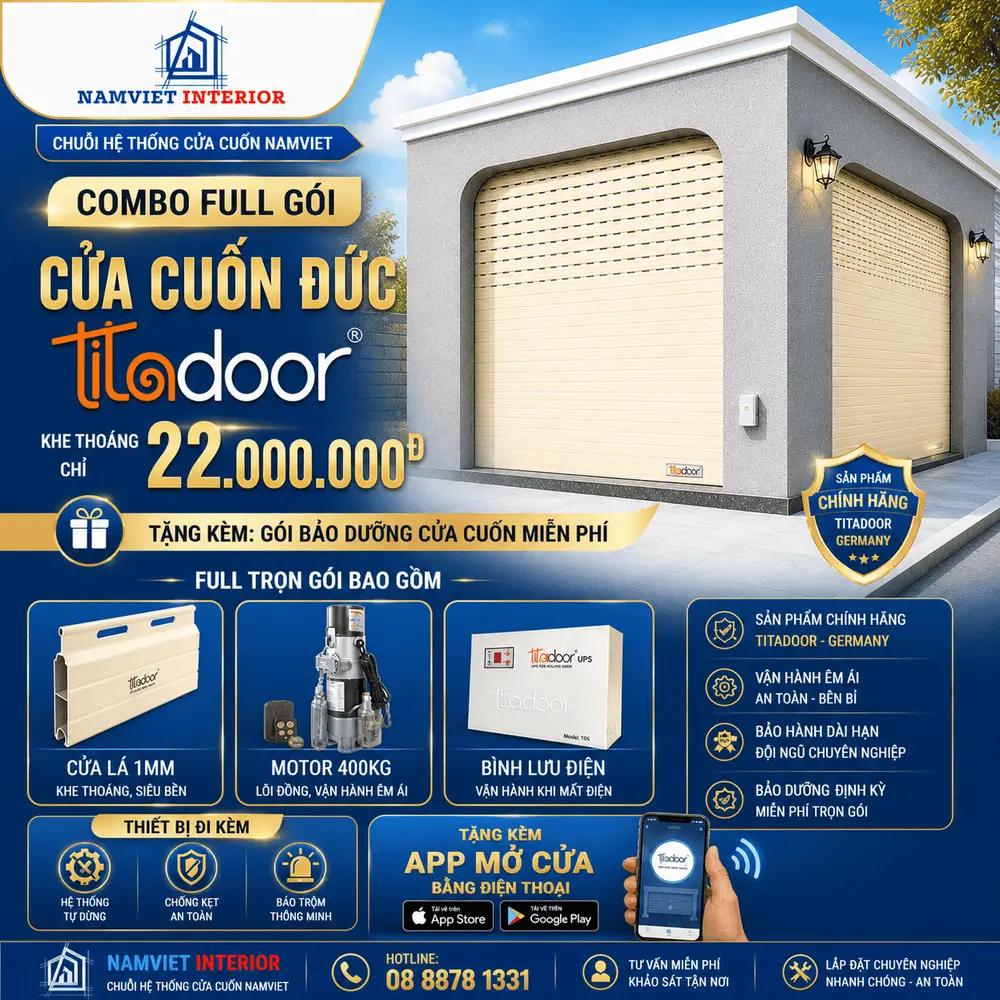 Mẫu cửa cuốn khe thoáng Titadoor màu ghi