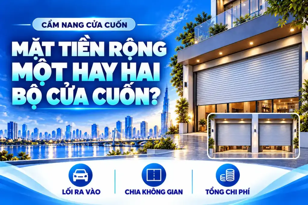 Minh họa mặt tiền rộng lắp một hoặc hai bộ cửa cuốn