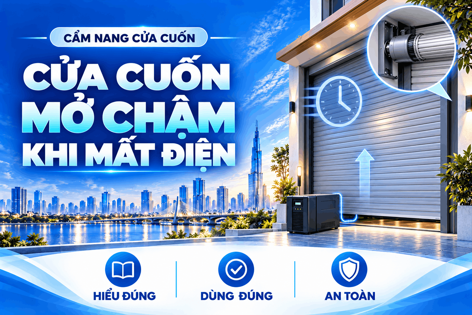 cửa cuốn mở chậm khi mất điện