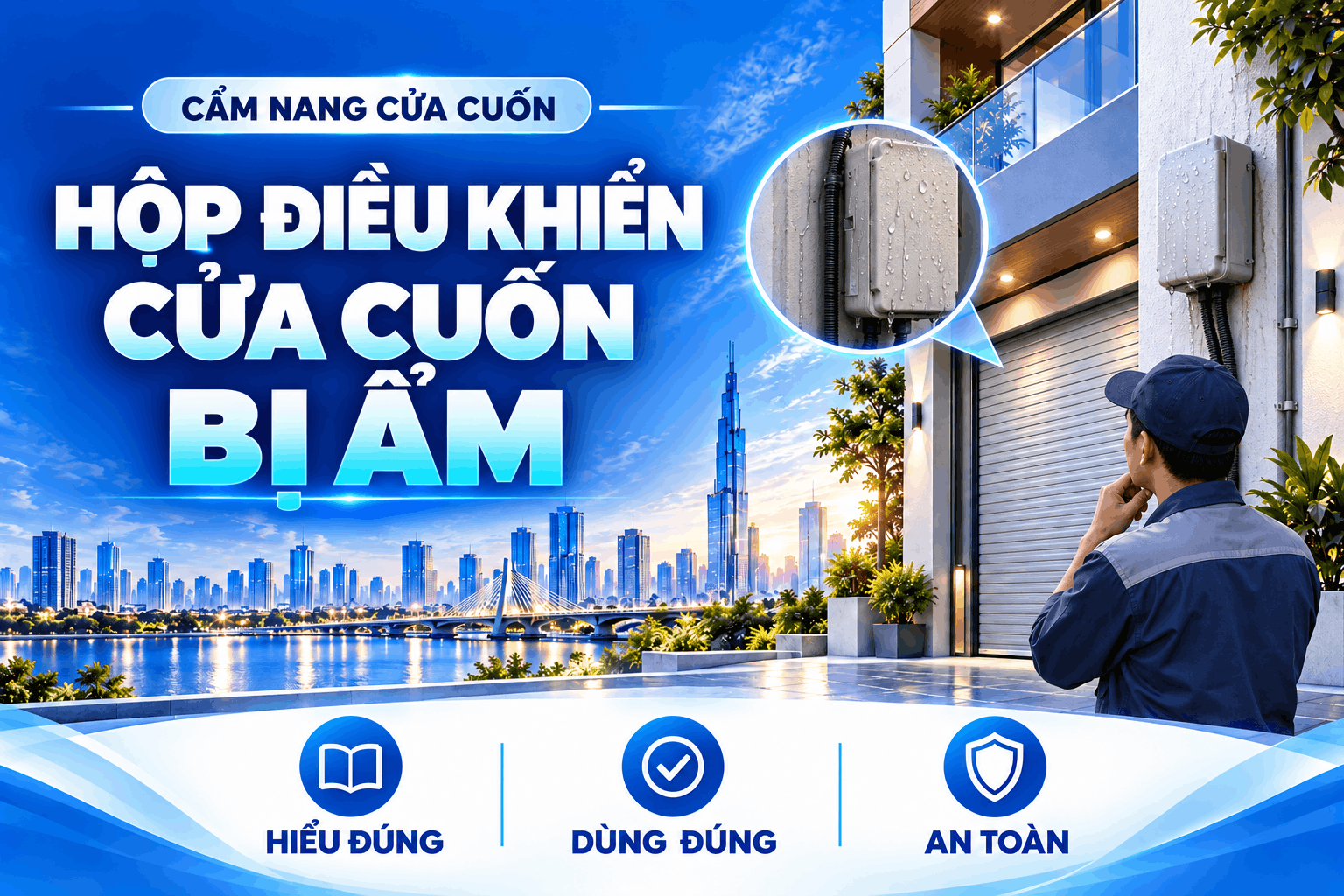 hộp điều khiển cửa cuốn bị ẩm