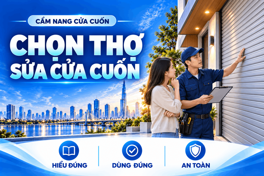 Minh họa chọn thợ sửa cửa cuốn