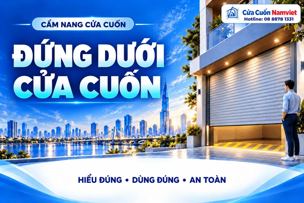 Minh họa đứng dưới cửa cuốn – Cửa Cuốn Namviet