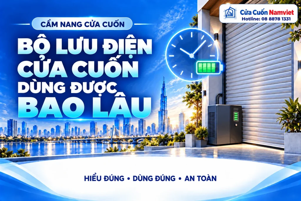 Minh họa bộ lưu điện cửa cuốn dùng được bao lâu – Cửa Cuốn Namviet