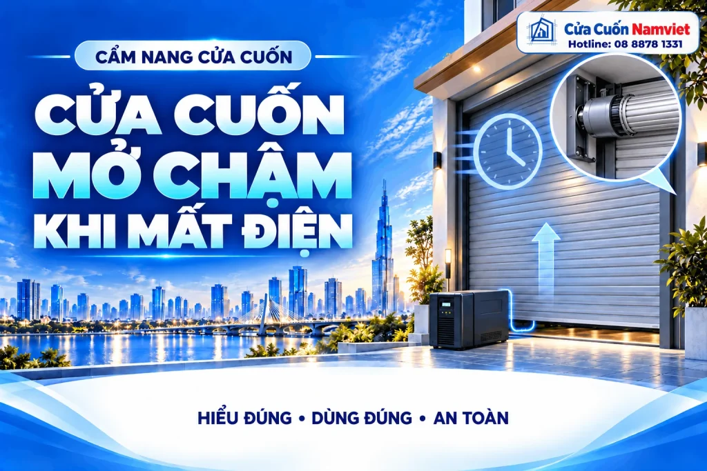 Minh họa cửa cuốn mở chậm khi mất điện – Cửa Cuốn Namviet