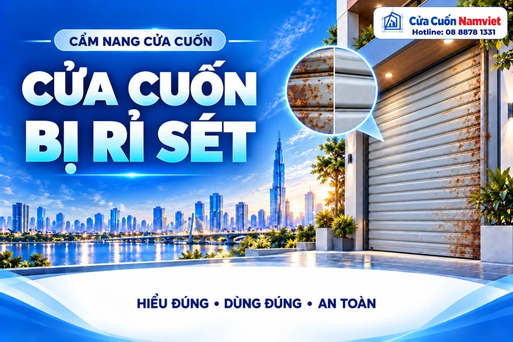 Minh họa cửa cuốn bị rỉ sét – Cửa Cuốn Namviet