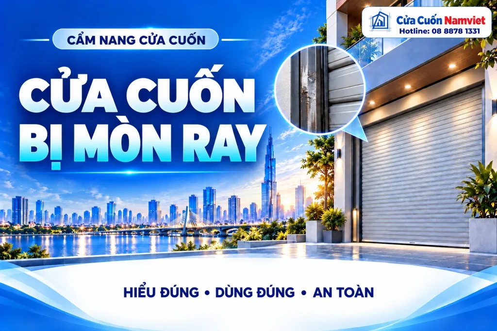 Minh họa cửa cuốn bị mòn ray – Cửa Cuốn Namviet
