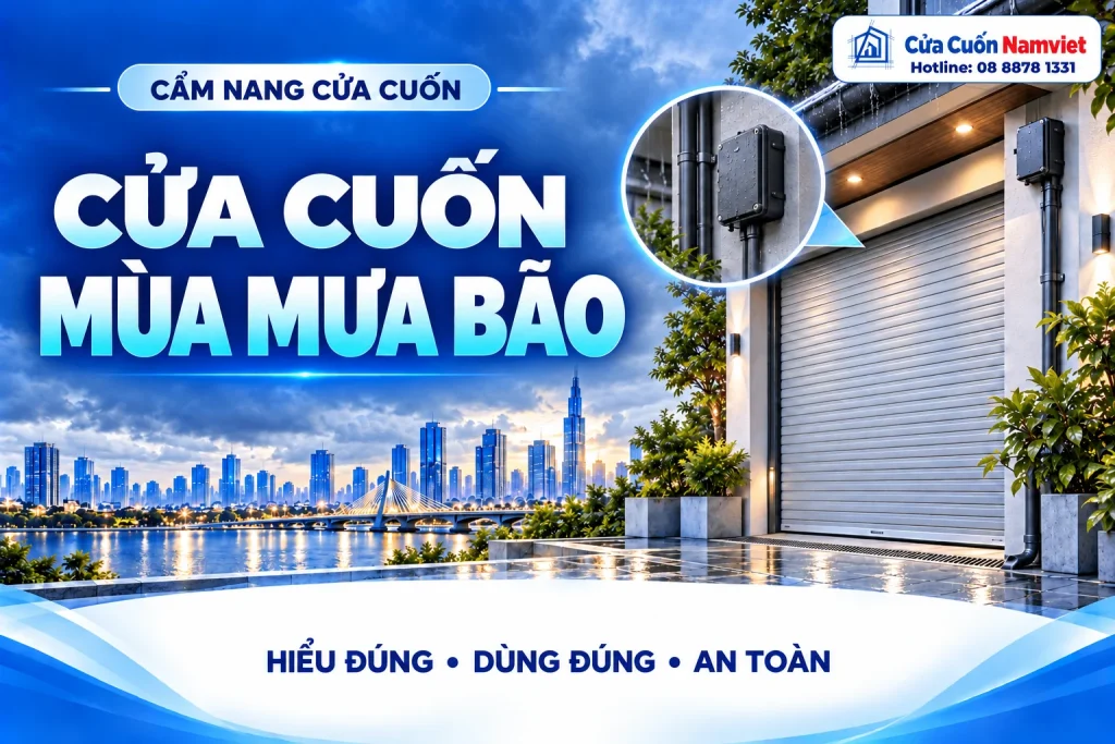 Minh họa cửa cuốn mùa mưa bão – Cửa Cuốn Namviet