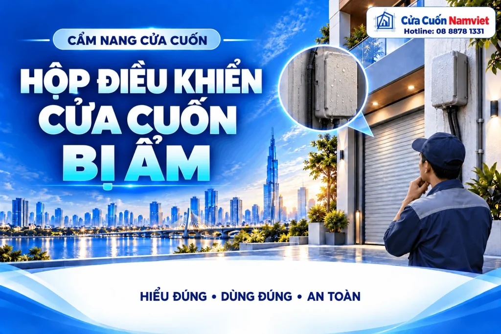 Minh họa hộp điều khiển cửa cuốn bị ẩm – Cửa Cuốn Namviet