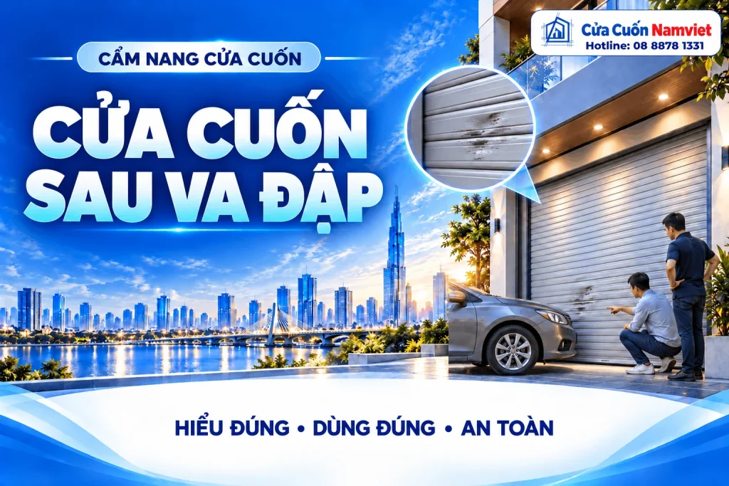 Minh họa cửa cuốn sau va đập – Cửa Cuốn Namviet